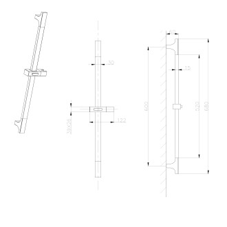 Sprchová tyč, posuvný držák, hranatá, 680mm, ABS/zlato mat 1206-07GB