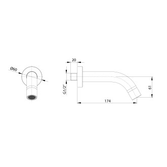 Nástěnná výtoková hubice, kulatá, 174mm, zlato mat BO519