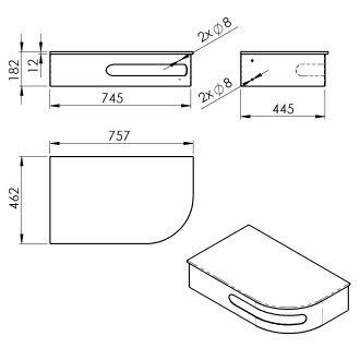 PULSE rohový stolek s umyvadlem 755x455mm, levý, nerez mat BM750-0101-01 BM750-0101-01