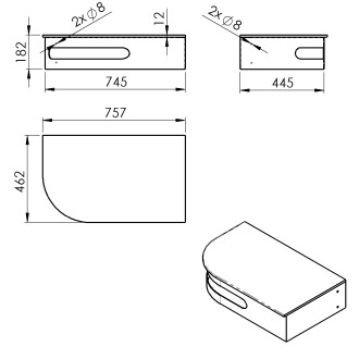 PULSE rohový stolek s umyvadlem 755x455mm, pravý, nerez mat BM760-0101-01 BM760-0101-01