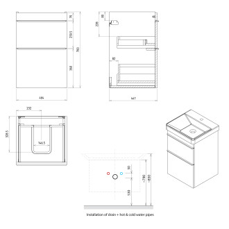 SITIA umyvadlová skříňka 46,4x70x44,2cm, 2xzásuvka, dub alabama SI050-2222