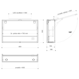 CLOE galerka s LED osvětlením 80x50x18cm, dub alabama CE080-0022