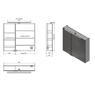 MIRRÓ galerka s LED osvětlením, 80x70x16cm, dub alabama MC080-0022