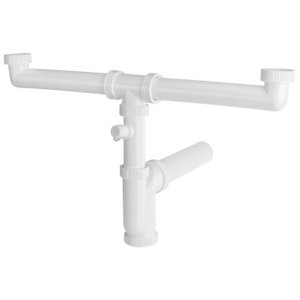 Dřezový sifon s odbočkou 6/4", pro dvojdřez, pračková odbočka, DN50, bílá 155.133.0