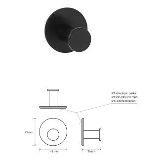 X-ROUND samolepící háček, černá mat XR219B