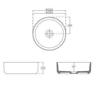 INFINITY ROUND keramické umyvadlo na desku, průměr 36cm, bílá mat 10NF65036-2L