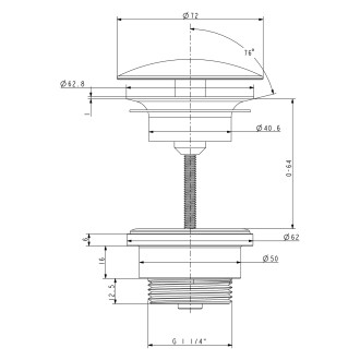 Umyvadlová výpust 5/4“, neuzavíratelná, velká zátka, 5-55mm, zlato mat UD52596P