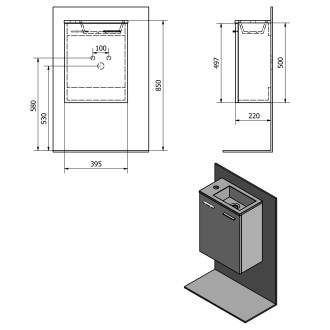 ZOJA skříňka s keramickým umyvadlem 40x22 cm, dub platin 51049DP-02