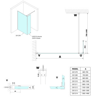 VARIO přídavný panel 350mm, čiré sklo, černá GX3514