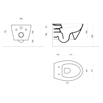 MODO závěsná WC mísa, Swirlflush, 37x52cm, černá dual-mat 981626
