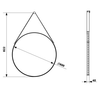 ORBITER kulaté zrcadlo s koženým páskem ? 60cm, zlato mat ORT060G