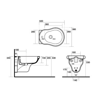 RETRO bidet závěsný 38x52cm, černá mat 102631