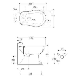 RETRO bidet stojící 38,5x60cm, černá mat 102031