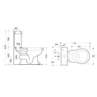 RETRO WC kombi mísa 38,5x72cm, zadní odpad, černá mat 101331