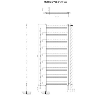 METRO SPACE otopné těleso 550x1430 mm, do prostoru, černá mat IR438B