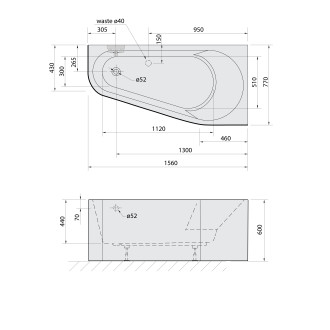 PROJEKTA R MONOLITH asymetrická stojící vana 156x77x60cm, bílá/černá 21111MB