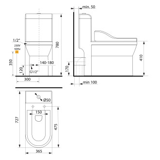 HUBERT WC kombi, zadní/spodní odpad s elektronickým bidetem USPA LUX UB-6635RU-2