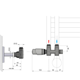 WICHER COMBI připojovací sada termostatická pro středové připojení 50mm, bílá 600.331.4
