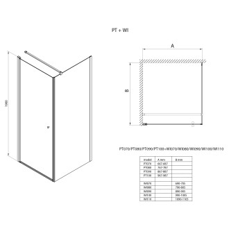 PILOT čtvercový sprchový kout 1000x1000 mm, sklo Brick PT100-01