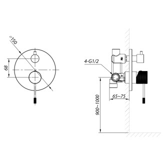 SOLARIS podomítková sprchová baterie, 2 výstupy, černá/zlato mat WD042G