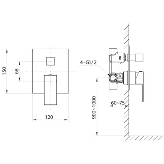 CUBEMIX podomítková sprchová baterie, 2 výstupy, černá mat UBC-CM042B