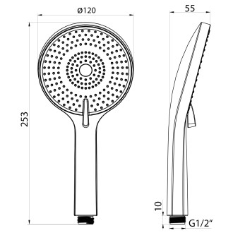 Ruční masážní sprcha, 3 režimy sprchování, průměr 120 mm, ABS/černá mat SK879B