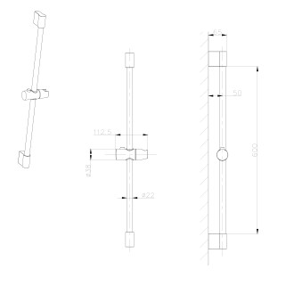 Sprchová tyč, posuvný držák, kulatá, 708mm, ABS/černá mat 1202-02B