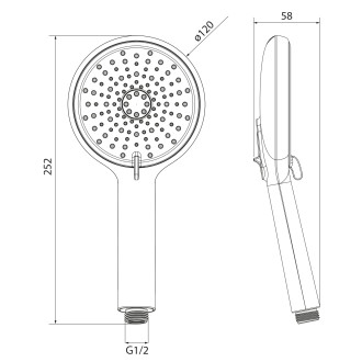 Ruční masážní sprcha, 4 režimy sprchování, průměr 120mm, ABS/černá mat 1204-51B