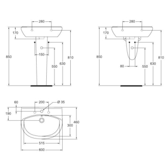Mereo Umyvadlo 60 cm, s otvorem pro baterii, keramika VSD60N (W409601)