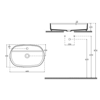 INFINITY OVAL keramické umyvadlo na desku, 60x40cm, antracit 10NF65060-2C
