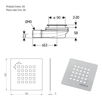 TRENECA vaničkový sifon, průměr 90mm, DN40, krytka šedá mat 84999.31