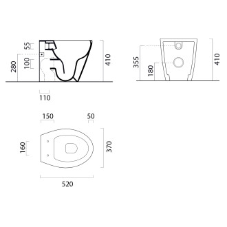MODO WC mísa stojící, Swirlflush, 37x52cm, spodní/zadní odpad, černá dual-mat 981026