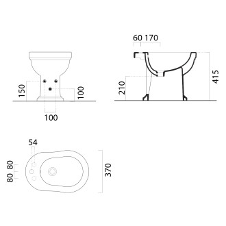 CLASSIC bidet, 37x54cm, 3 otvory, bílá ExtraGlaze 8762311