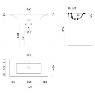 PURA keramické umyvadlo Slim 102x46cm, černá mat 8886126