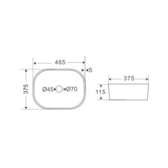 Mereo Umyvadlo na desku bez přepadu, 465x375x115 mm, oválné, keramické UC473812O