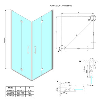 LORO čtvercový sprchový kout 700x700 mm, rohový vstup GN4770-01