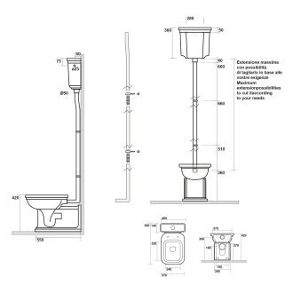 WALDORF WC mísa s nádržkou, spodní/zadní odpad, černá-chrom WCSET27-WALDORF