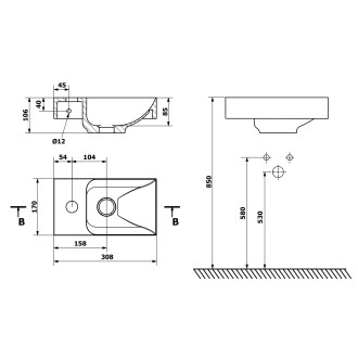 PICCOLINO betonové umývátko 30,8x17cm, baterie vlevo, růžová PK30021