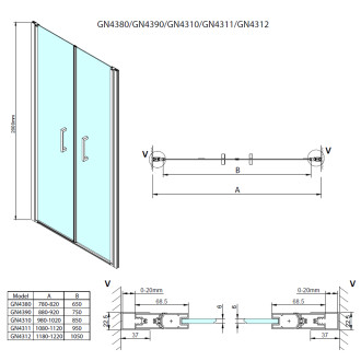 LORO sprchové dveře dvoukřídlé 1100mm, čiré sklo GN4311