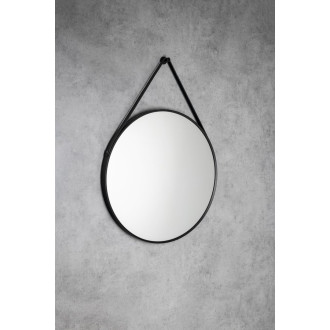 STAGO kulaté zrcadlo 60cm, kožený pásek, černá mat SG065