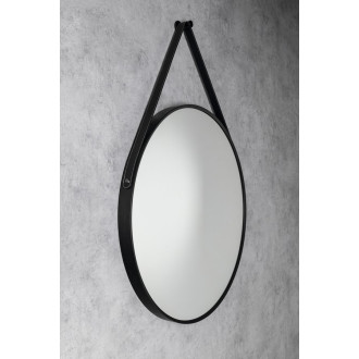 STAGO kulaté zrcadlo 60cm, kožený pásek, černá mat SG065