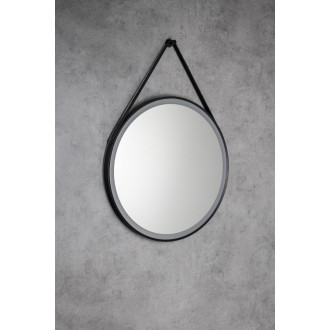 STAGO kulaté zrcadlo s LED osvětlením 60cm, kožený pásek, dotykový senzor, černá mat SG060