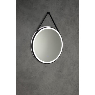 STAGO kulaté zrcadlo s LED osvětlením 60cm, kožený pásek, dotykový senzor, černá mat SG060