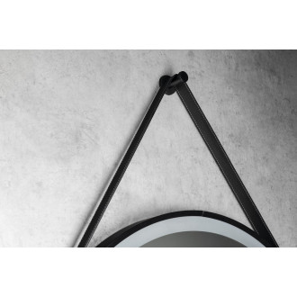 STAGO kulaté zrcadlo s LED osvětlením 60cm, kožený pásek, dotykový senzor, černá mat SG060