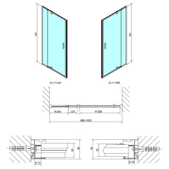 EASY BLACK sprchové dveře otočné 880-1020mm, čiré sklo