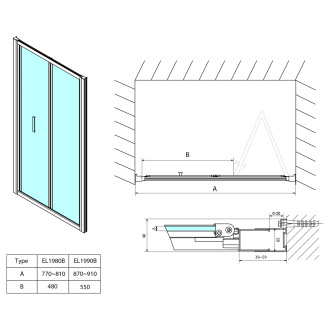 EASY BLACK sprchové dveře skládací 800mm, čiré sklo