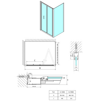 EASY BLACK sprchové dveře skládací 800mm, čiré sklo