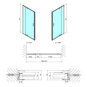 EASY BLACK sprchové dveře otočné 880-1020mm, sklo Brick