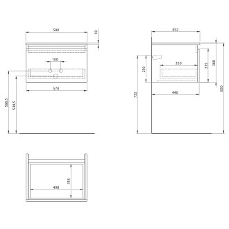 ALTAIR skříňka s deskou 58 cm, bílá/antracit břidlice AI263-03