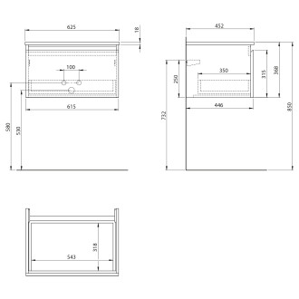 ALTAIR skříňka s deskou 62,5 cm, bílá/antracit břidlice AI267-03
